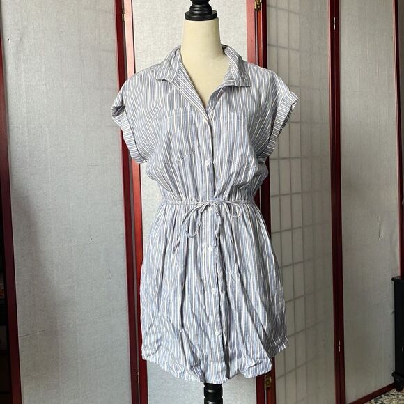 Japana Striped Shirt Dress with Tie Around Elastic Waist (Size: Large) - Picture 14 of 14